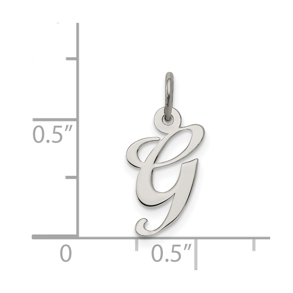 Sterling Silver Rhodium-plated Fancy Script Letter G Initial Charm (QC5086G)