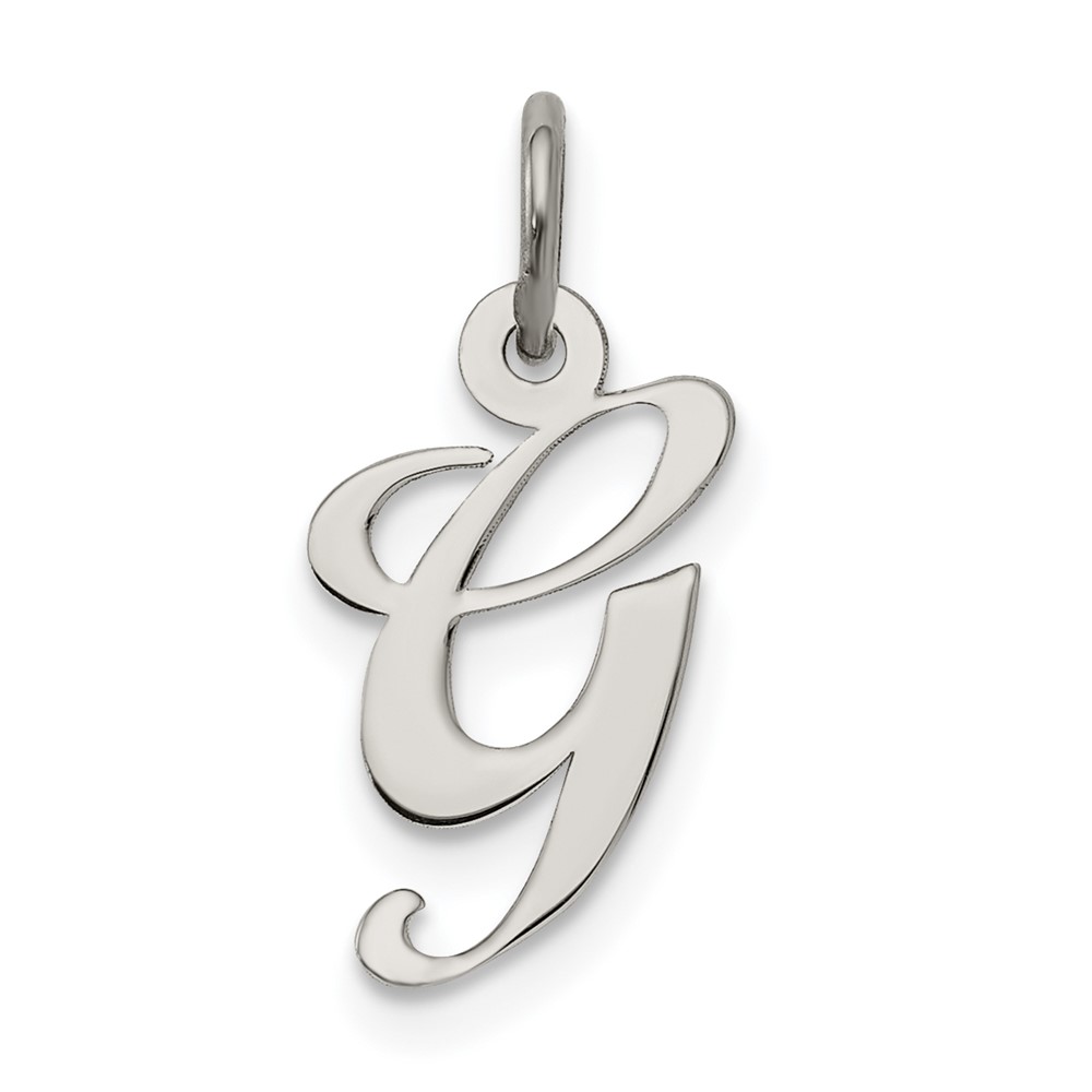 Sterling Silver Rhodium-plated Fancy Script Letter G Initial Charm (QC5086G)