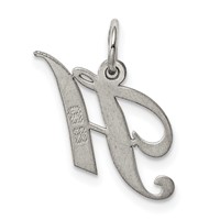 Sterling Silver Rhodium-plated Fancy Script Letter H Initial Charm view 4