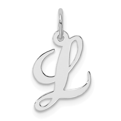 Sterling Silver Rhodium-plated Fancy Script Letter L Initial Charm