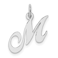 Sterling Silver Rhodium-plated Fancy Script Letter M Initial Charm view 1