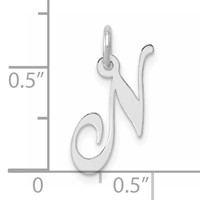 Sterling Silver Rhodium-plated Fancy Script Letter N Initial Charm view 3