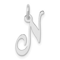 Sterling Silver Rhodium-plated Fancy Script Letter N Initial Charm view 1