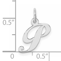 Sterling Silver Rhodium-plated Fancy Script Letter P Initial Charm view 3
