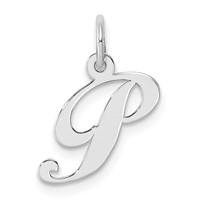 Sterling Silver Rhodium-plated Fancy Script Letter P Initial Charm view 1