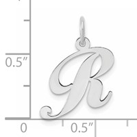 Sterling Silver Rhodium-plated Fancy Script Letter R Initial Charm view 3