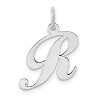 Sterling Silver Rhodium-plated Fancy Script Letter R Initial Charm view 1