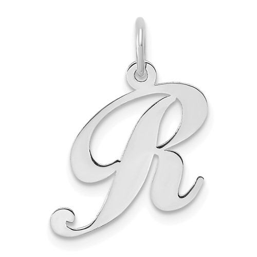 Sterling Silver Rhodium-plated Fancy Script Letter R Initial Charm