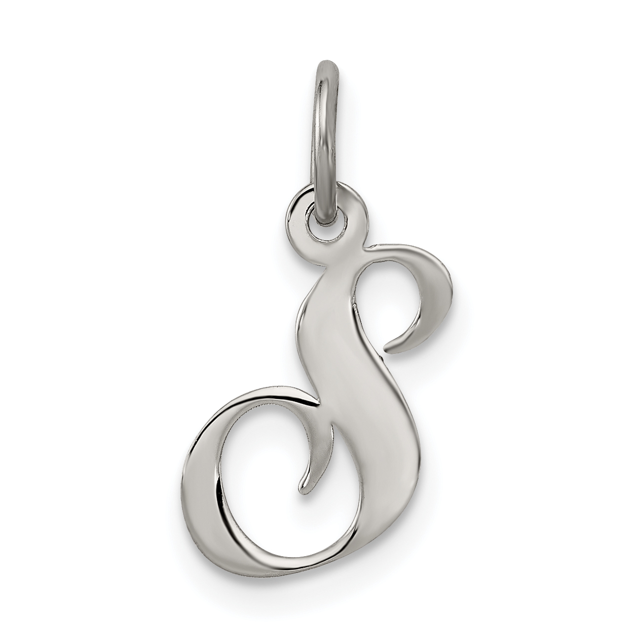 Sterling Silver Rhodium-plated Fancy Script Letter S Initial Charm (QC5086S)