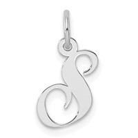 Sterling Silver Rhodium-plated Fancy Script Letter S Initial Charm view 1