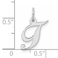 Sterling Silver Rhodium-plated Fancy Script Letter T Initial Charm view 4