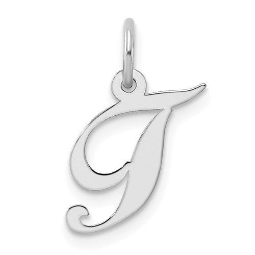 Sterling Silver Rhodium-plated Fancy Script Letter T Initial Charm