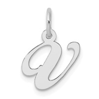 Sterling Silver Rhodium-plated Fancy Script Letter V Initial Charm view 1