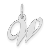 Sterling Silver Rhodium-plated Fancy Script Letter W Initial Charm view 1