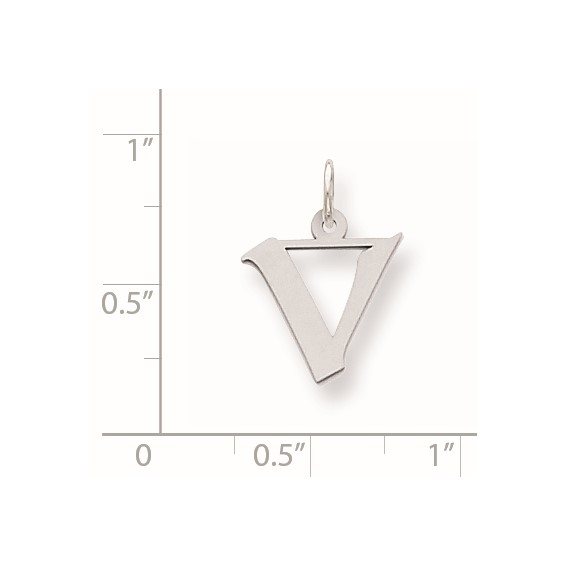 Sterling Silver Small Artisan Block Initial V Charm