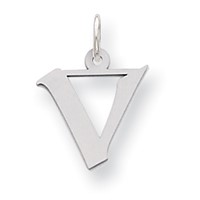 Sterling Silver Small Artisan Block Initial V Charm view 1