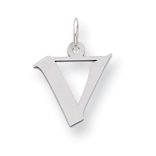 Sterling Silver Small Artisan Block Initial V Charm