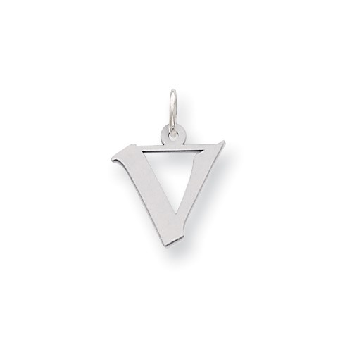 Sterling Silver Small Artisan Block Initial V Charm