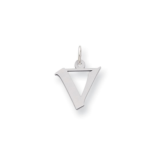 Sterling Silver Small Artisan Block Initial V Charm