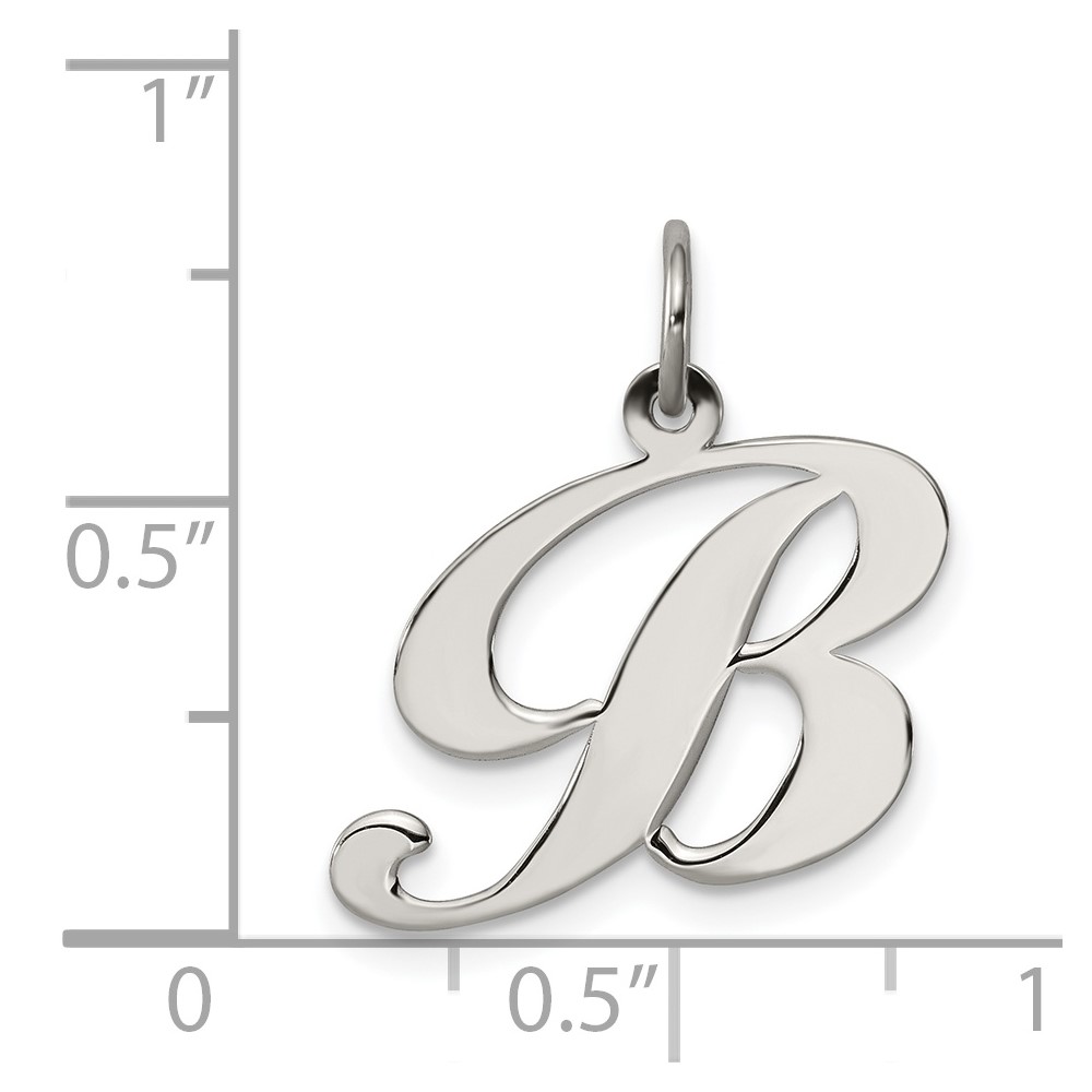 Sterling Silver Rhodium-plated Fancy Script Letter B Initial Charm (QC5088B)