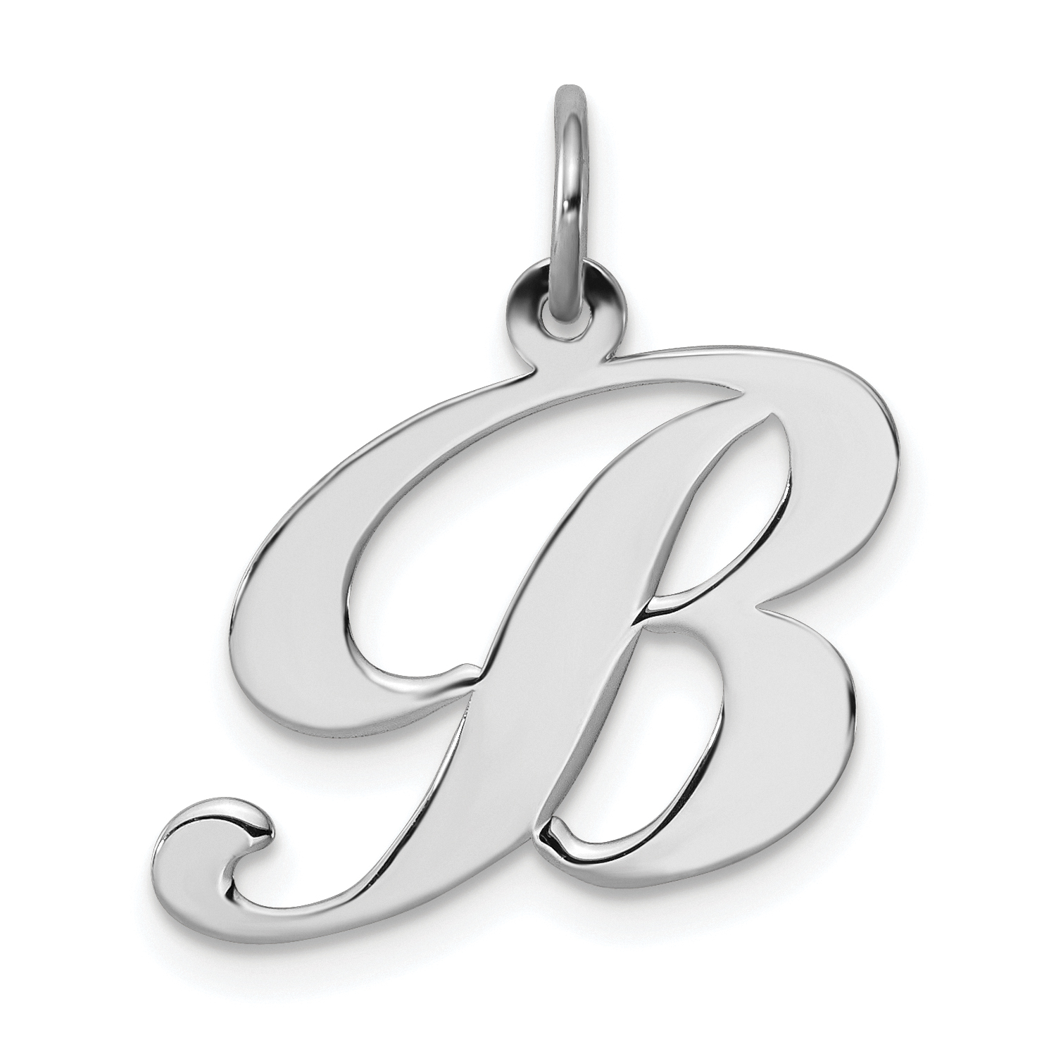 Sterling Silver Rhodium-plated Fancy Script Letter B Initial Charm (QC5088B)