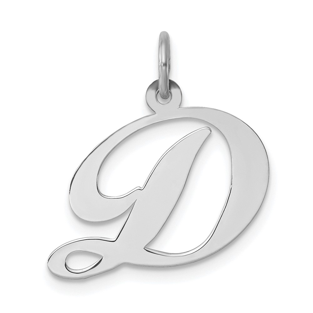 Sterling Silver Rhodium-plated Fancy Script Letter D Initial Charm (QC5088D)
