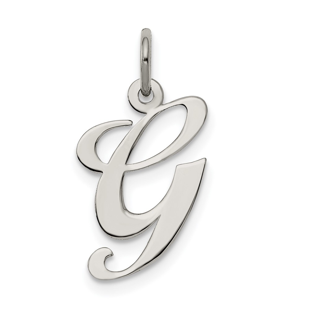 Sterling Silver Rhodium-plated Fancy Script Letter G Initial Charm (QC5088G)