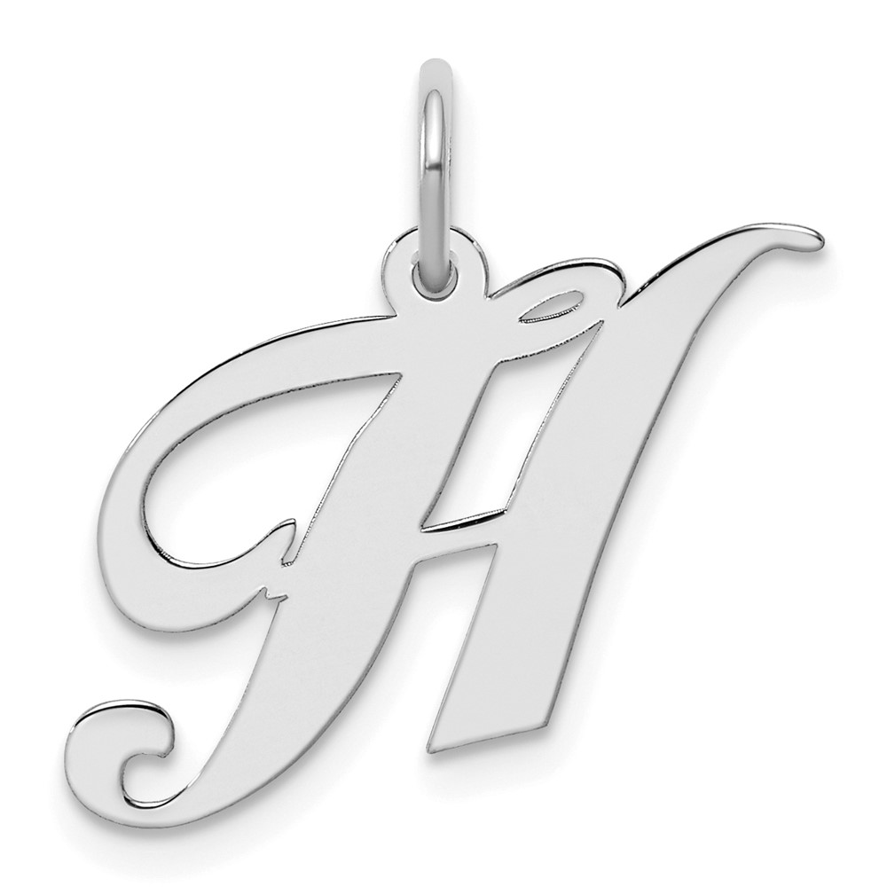 Sterling Silver Rhodium-plated Fancy Script Letter H Initial Charm