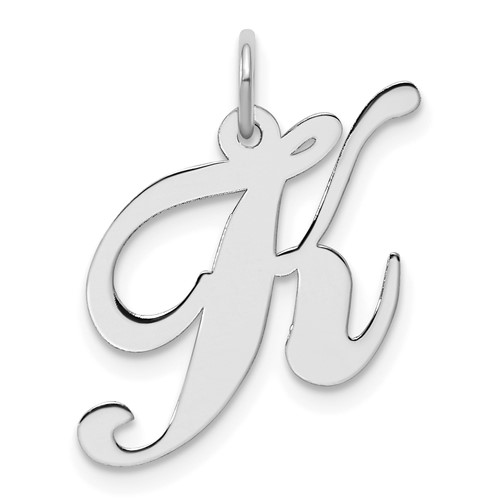 Sterling Silver Rhodium-plated Fancy Script Letter K Initial Charm