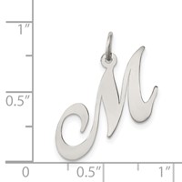 Sterling Silver Rhodium-plated Fancy Script Letter M Initial Charm view 3