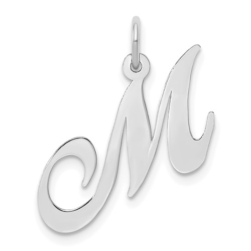 Sterling Silver Rhodium-plated Fancy Script Letter M Initial Charm