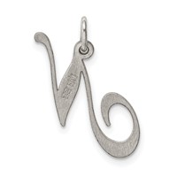 Sterling Silver Rhodium-plated Fancy Script Letter N Initial Charm view 4