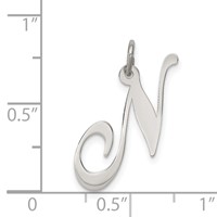 Sterling Silver Rhodium-plated Fancy Script Letter N Initial Charm view 3