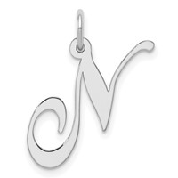 Sterling Silver Rhodium-plated Fancy Script Letter N Initial Charm view 1