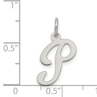 Sterling Silver Rhodium-plated Fancy Script Letter P Initial Charm view 3