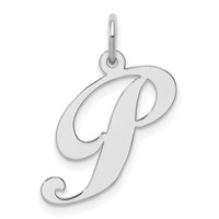 Sterling Silver Rhodium-plated Fancy Script Letter P Initial Charm view 1