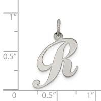Sterling Silver Rhodium-plated Fancy Script Letter R Initial Charm view 4