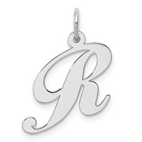 Sterling Silver Rhodium-plated Fancy Script Letter R Initial Charm view 1