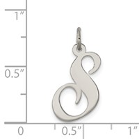 Sterling Silver Rhodium-plated Fancy Script Letter S Initial Charm view 3