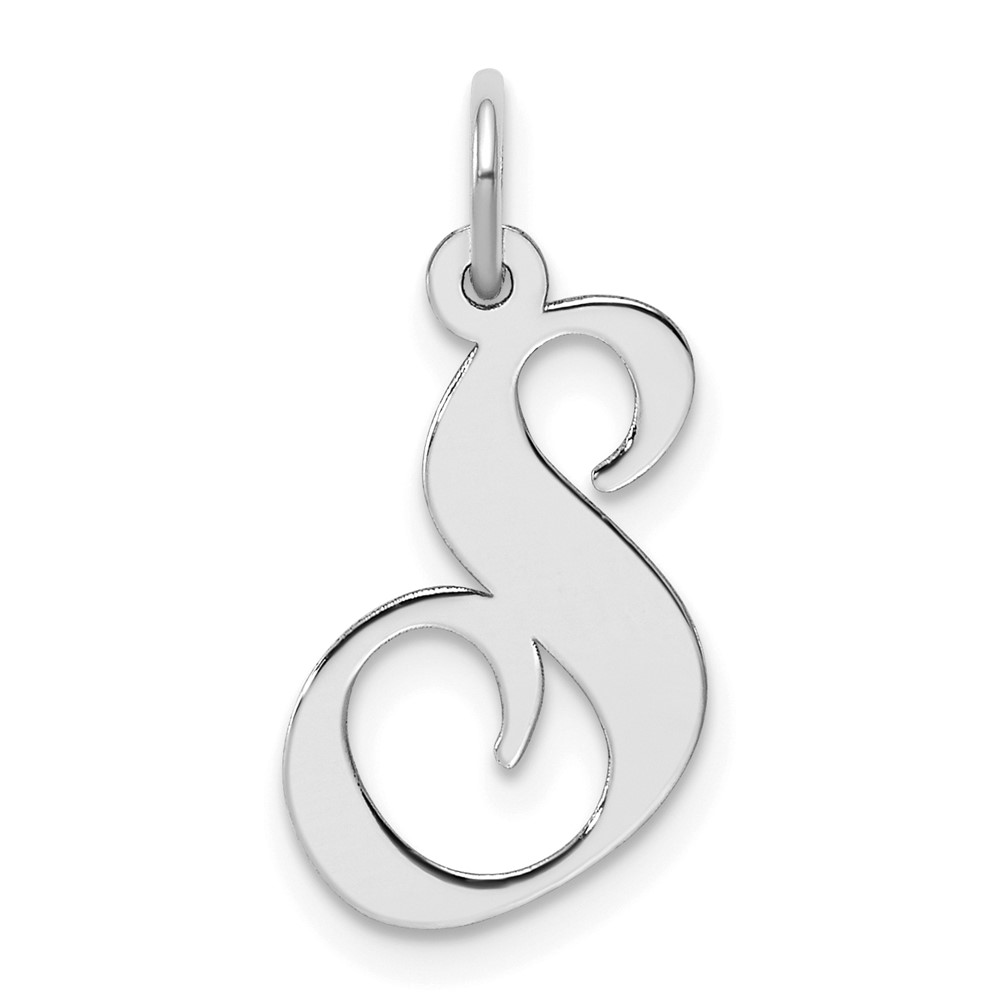 Sterling Silver Rhodium-plated Fancy Script Letter S Initial Charm