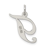 Sterling Silver Rhodium-plated Fancy Script Letter T Initial Charm view 4