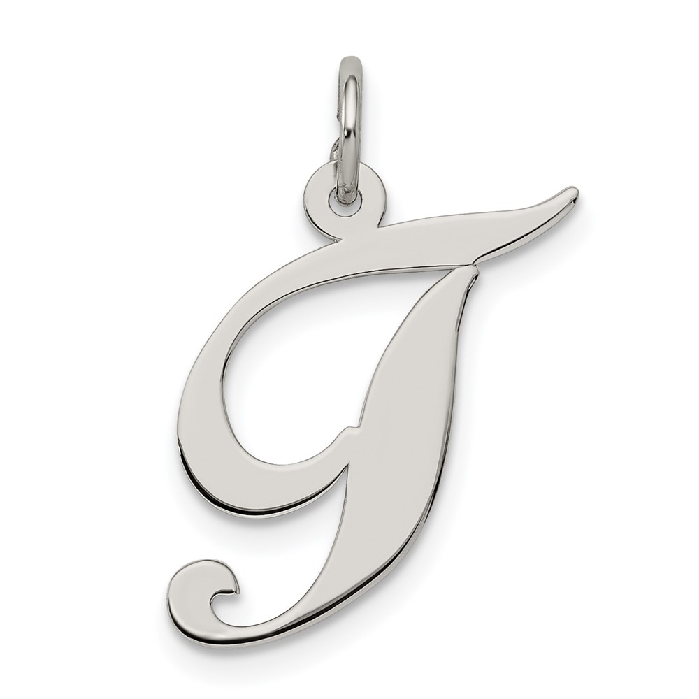 Sterling Silver Rhodium-plated Fancy Script Letter T Initial Charm (QC5088T)