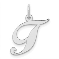 Sterling Silver Rhodium-plated Fancy Script Letter T Initial Charm view 1