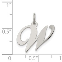 Sterling Silver Rhodium-plated Fancy Script Letter W Initial Charm view 4