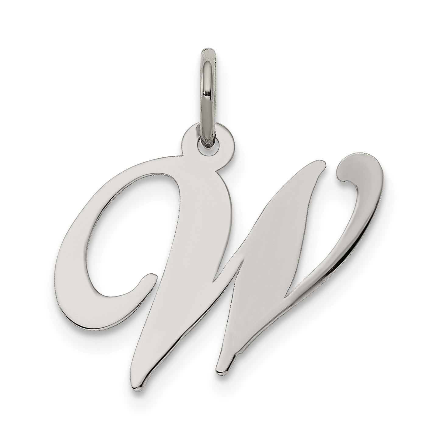 Sterling Silver Rhodium-plated Fancy Script Letter W Initial Charm (QC5088W)