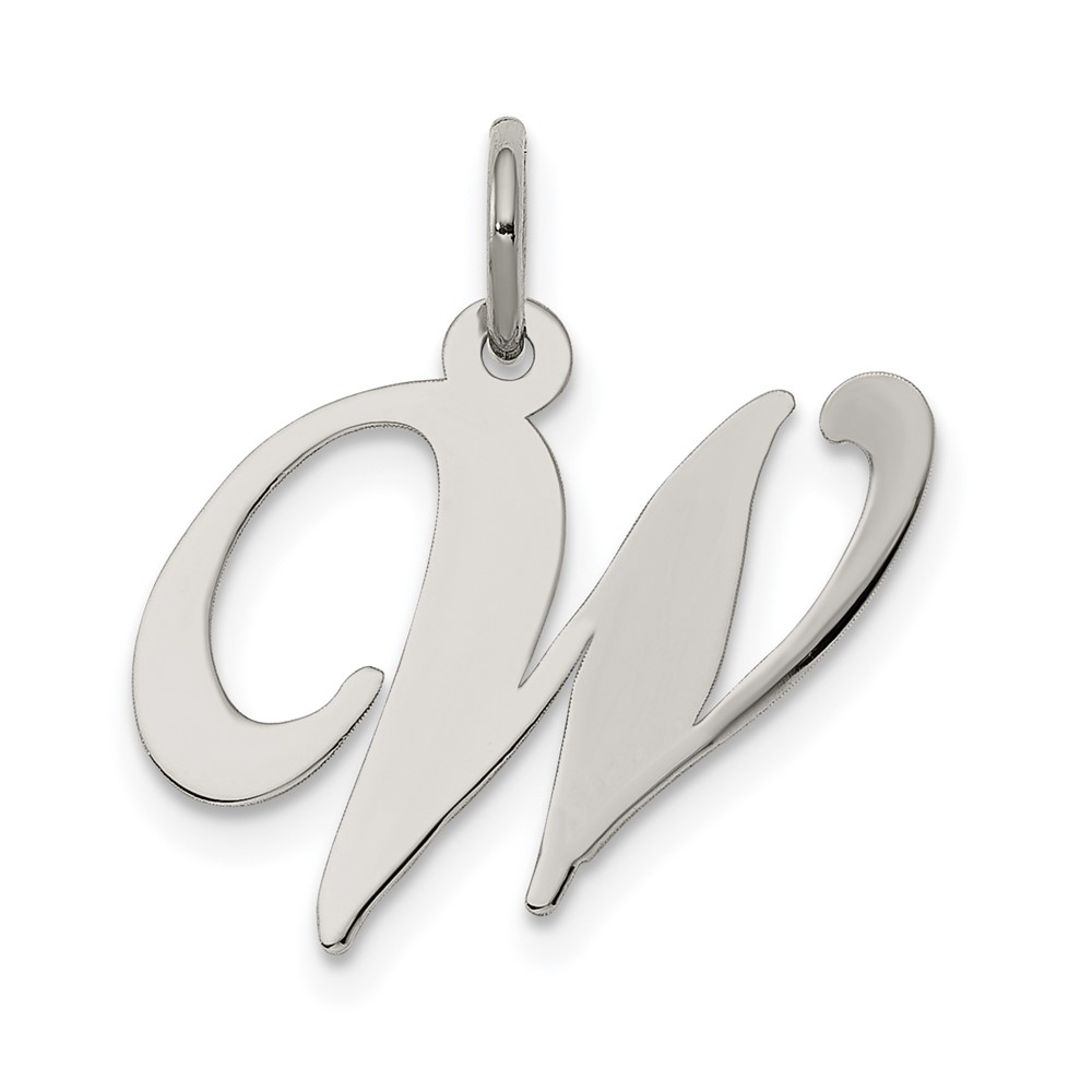 Sterling Silver Rhodium-plated Fancy Script Letter W Initial Charm (QC5088W)