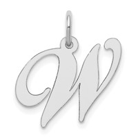Sterling Silver Rhodium-plated Fancy Script Letter W Initial Charm view 1