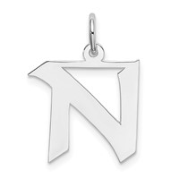 Sterling Silver Rhodium-plated Artisan Block Letter N Initial Charm view 1