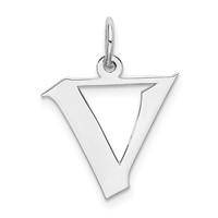 Sterling Silver Rhodium-plated Artisan Block Letter V Initial Charm view 1