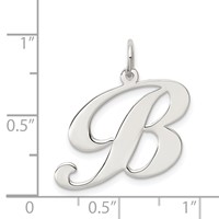 Sterling Silver Rhodium-plated Fancy Script Letter B Initial Charm view 4